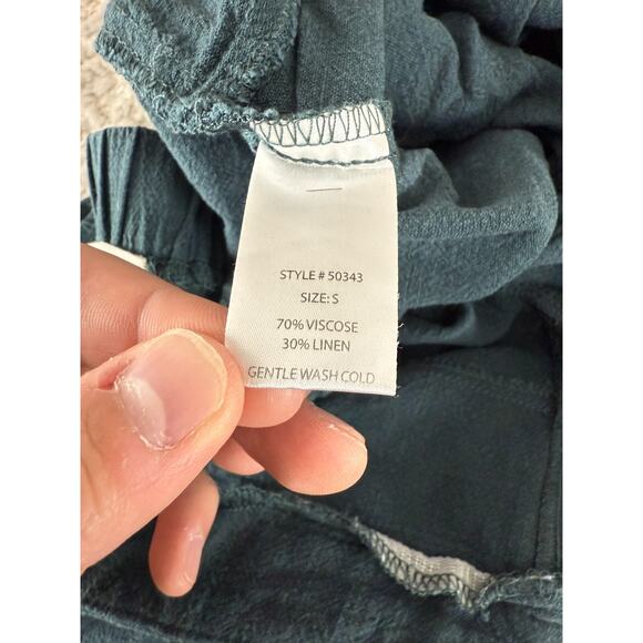 Grade + Gather Size S Ankle Linen Blend Flat Front Pants Green Button Zip Casual - Picture 11 of 12